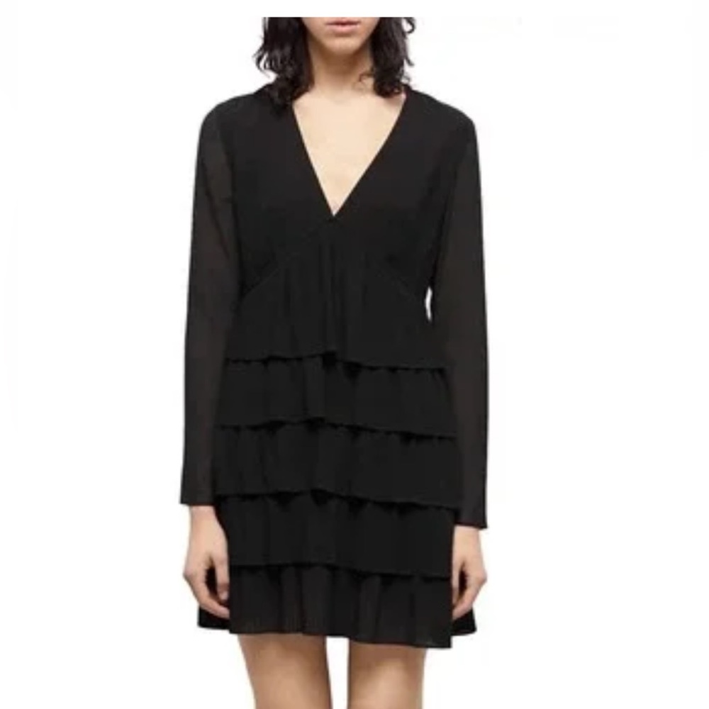 The Kooples Black Long Sleeve Tiered Dress